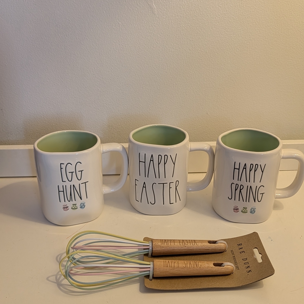 Rae Dunn White Easter Mug Set And Mini Whisks Set